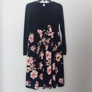 SHEIN  Teen Girls Black and Pink Floral Long Sleeve Dress   Size TEEN 15 Y